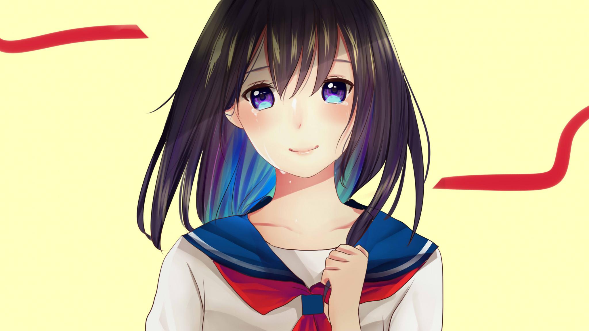 Download 2048x1152 wallpaper cute, anime girl, crying