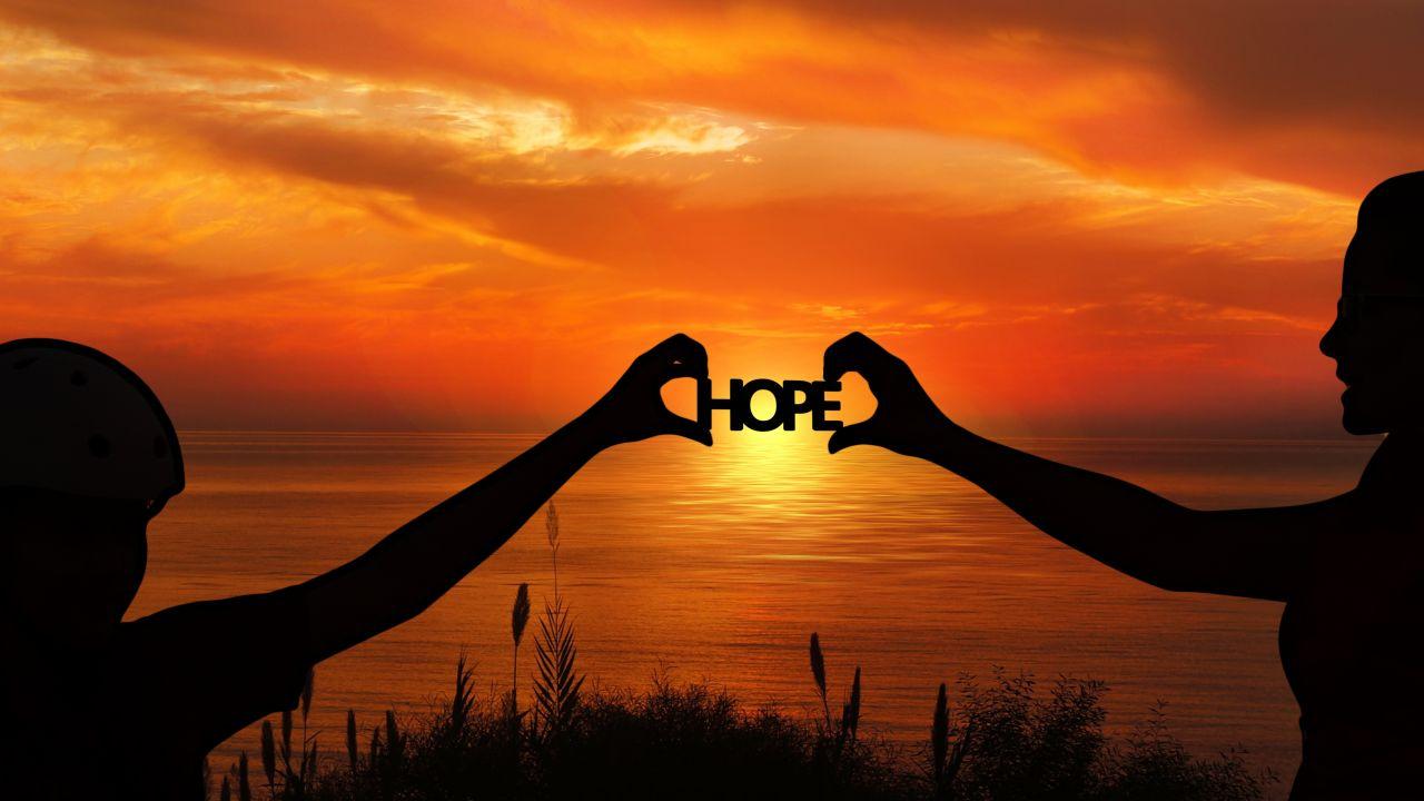 Wallpaper Hope, Silhouette, Sunset, Hands, HD, 5K