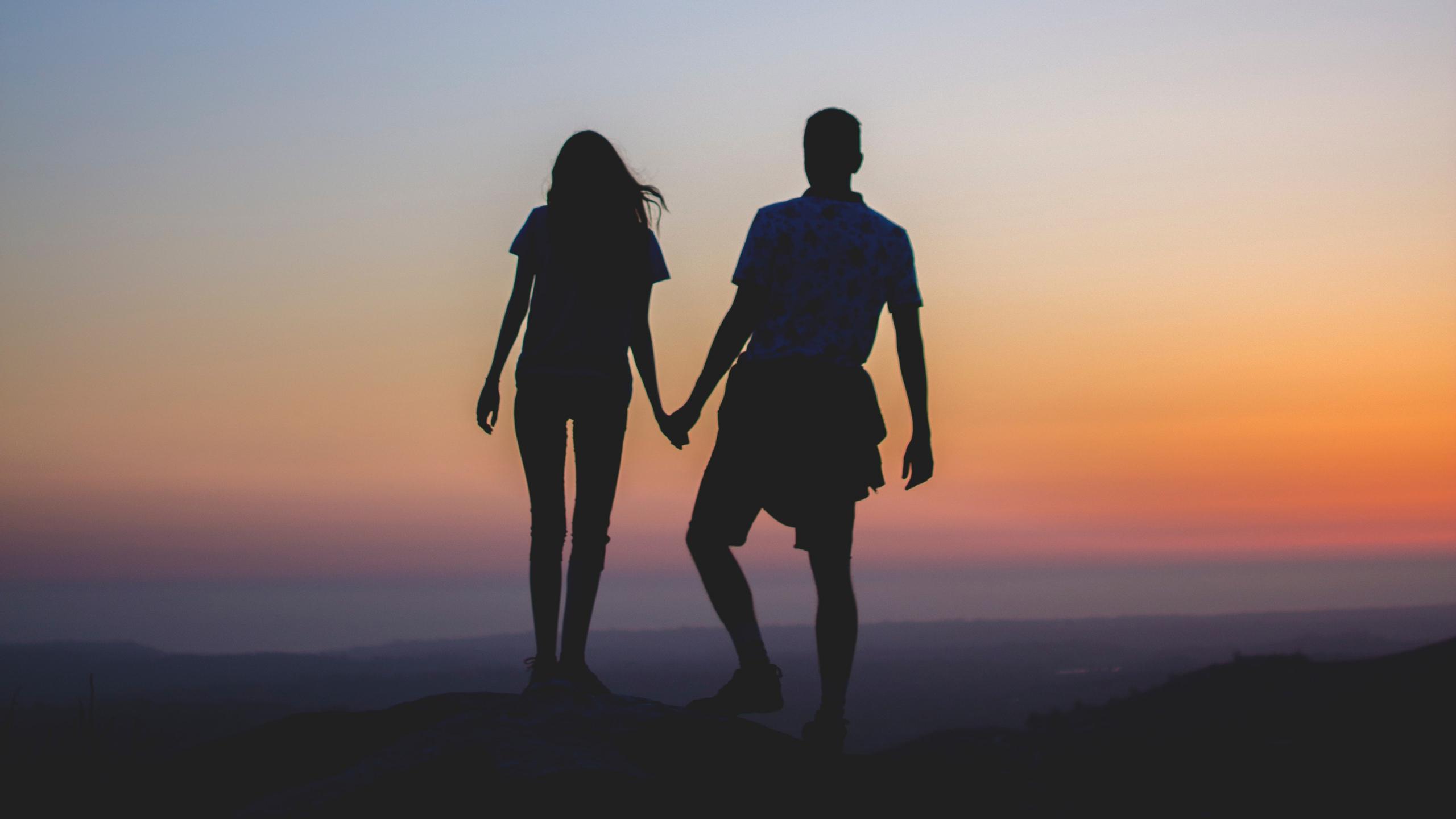 Wallpaper of Couple, Silhouette, Sunset, Love, Horizon