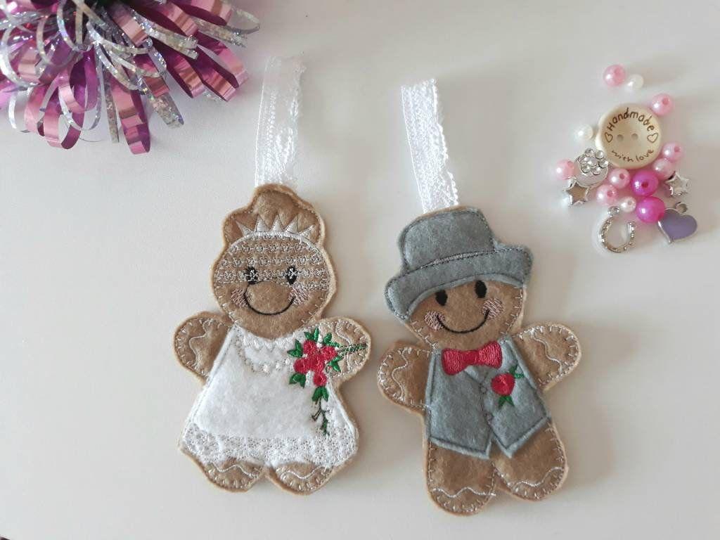 Gingerbread bride and groom Christmas bauble.Mrs and Mrs