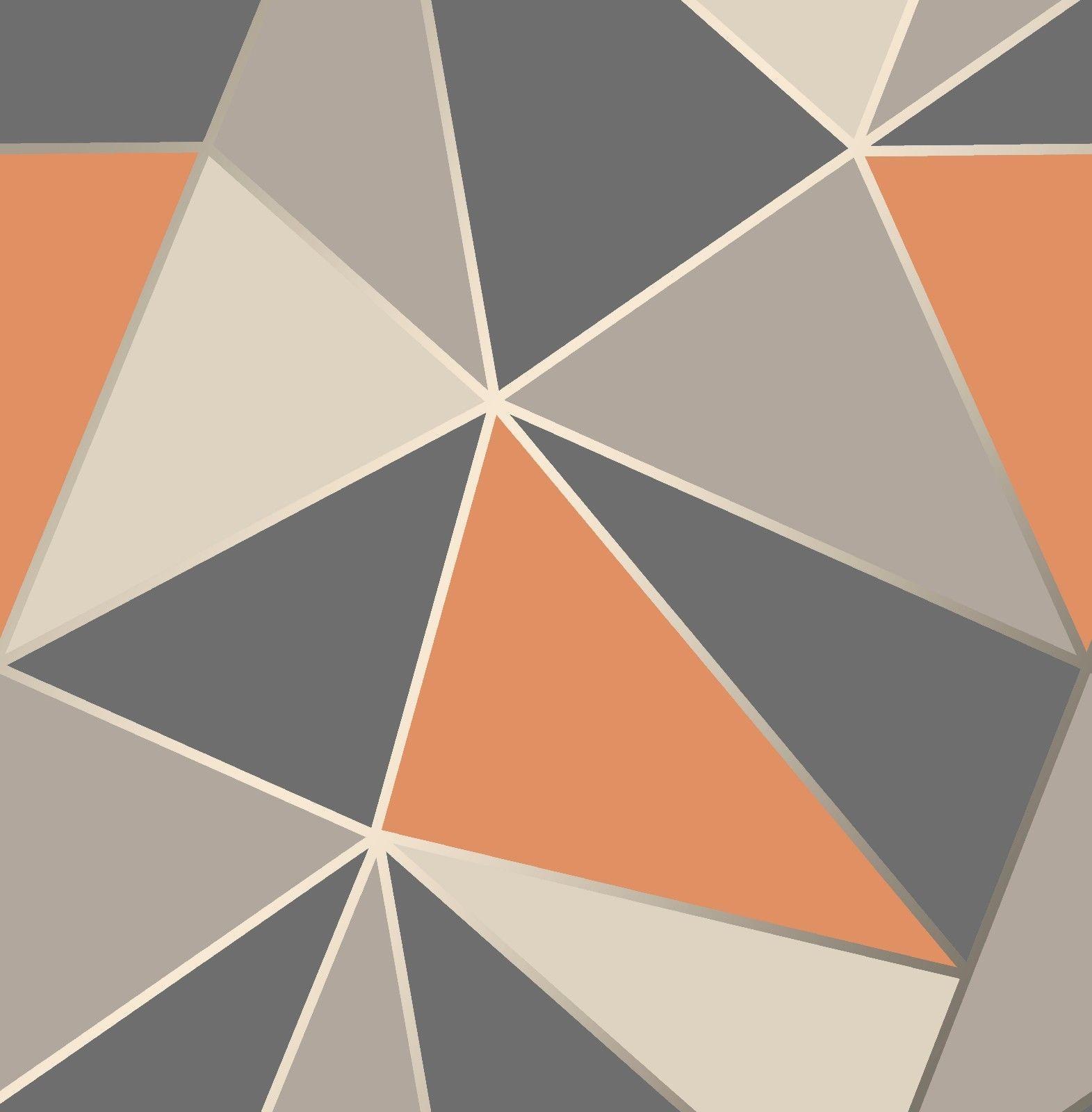 Fine Decor Apex Geometric Abstract Triangles Orange Grey FD42002 Wallpaper