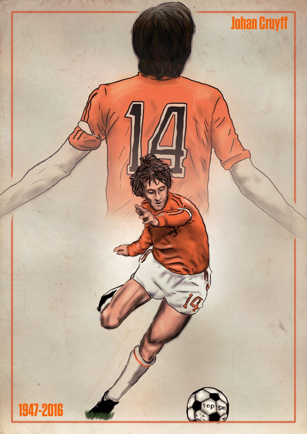 Johan Cruyff. Soccer drawing, Retro football