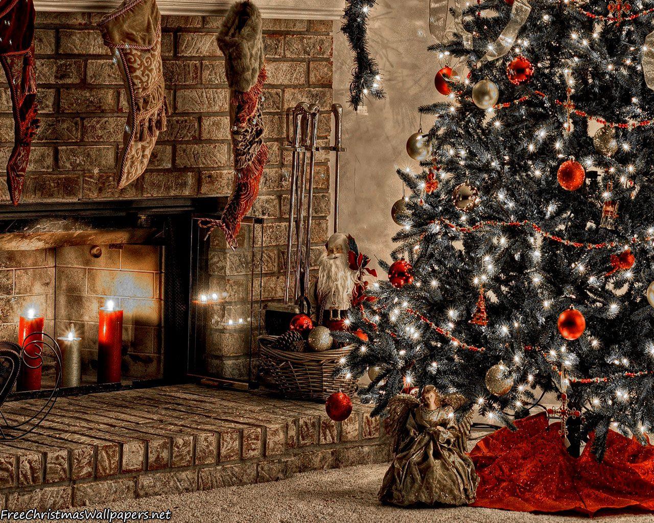 Warm Christmas Fireplace. Christmas wallpaper free