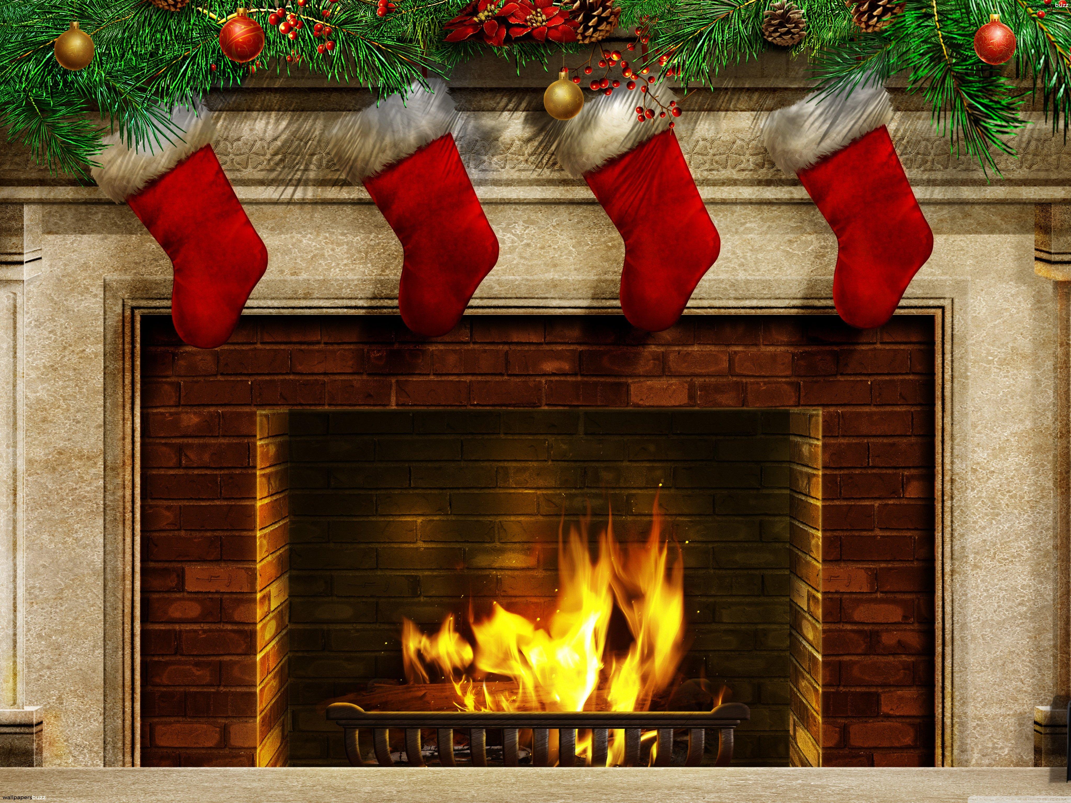New Year by the fireplace HD Wallpaper
