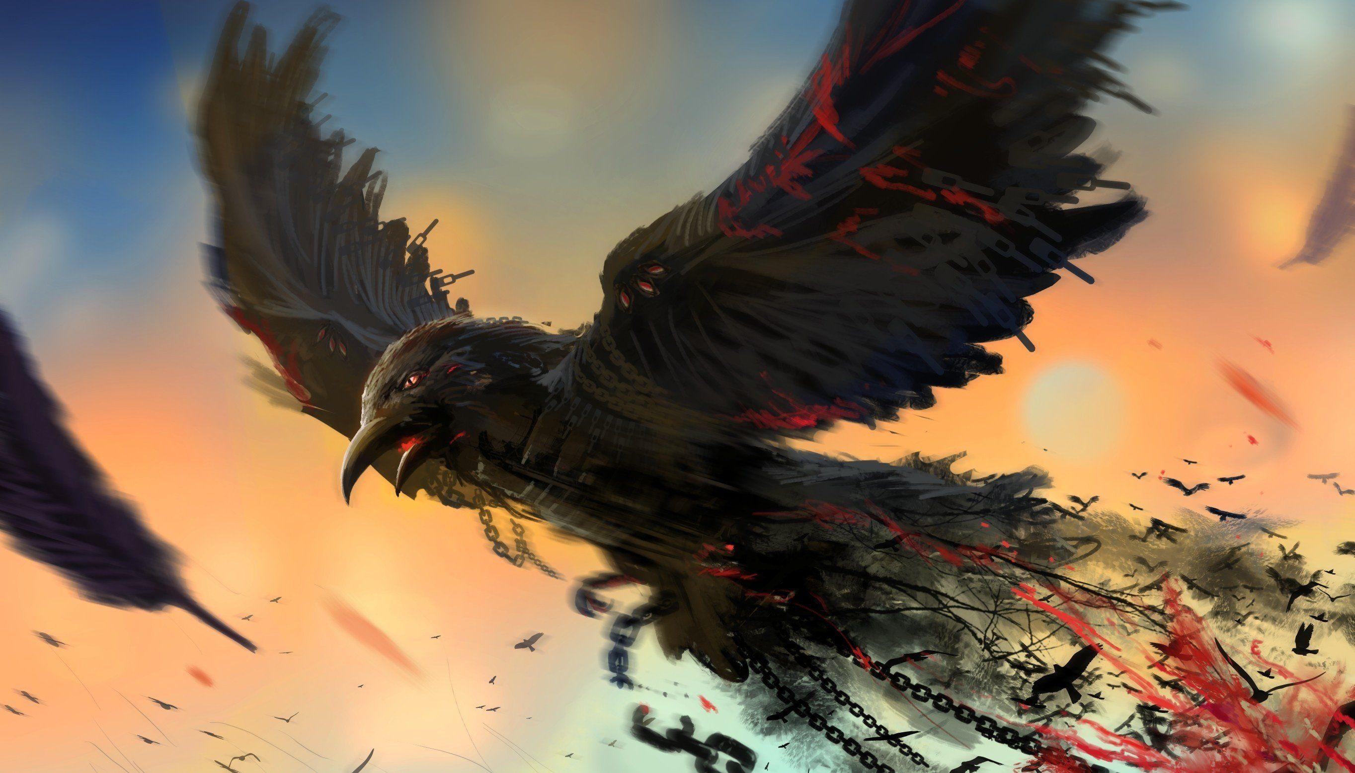 Raven Bird Art. bird chain art raven dark blood wallpaper