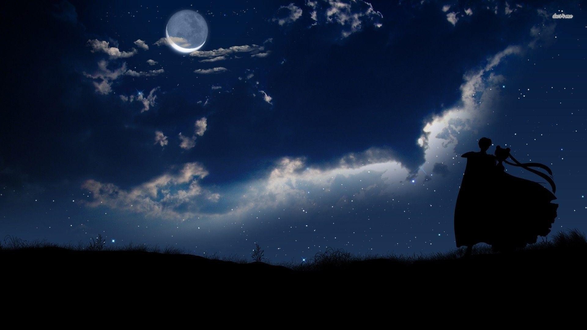 Anime Night Sky Crescent Moon GIF | GIFDB.com