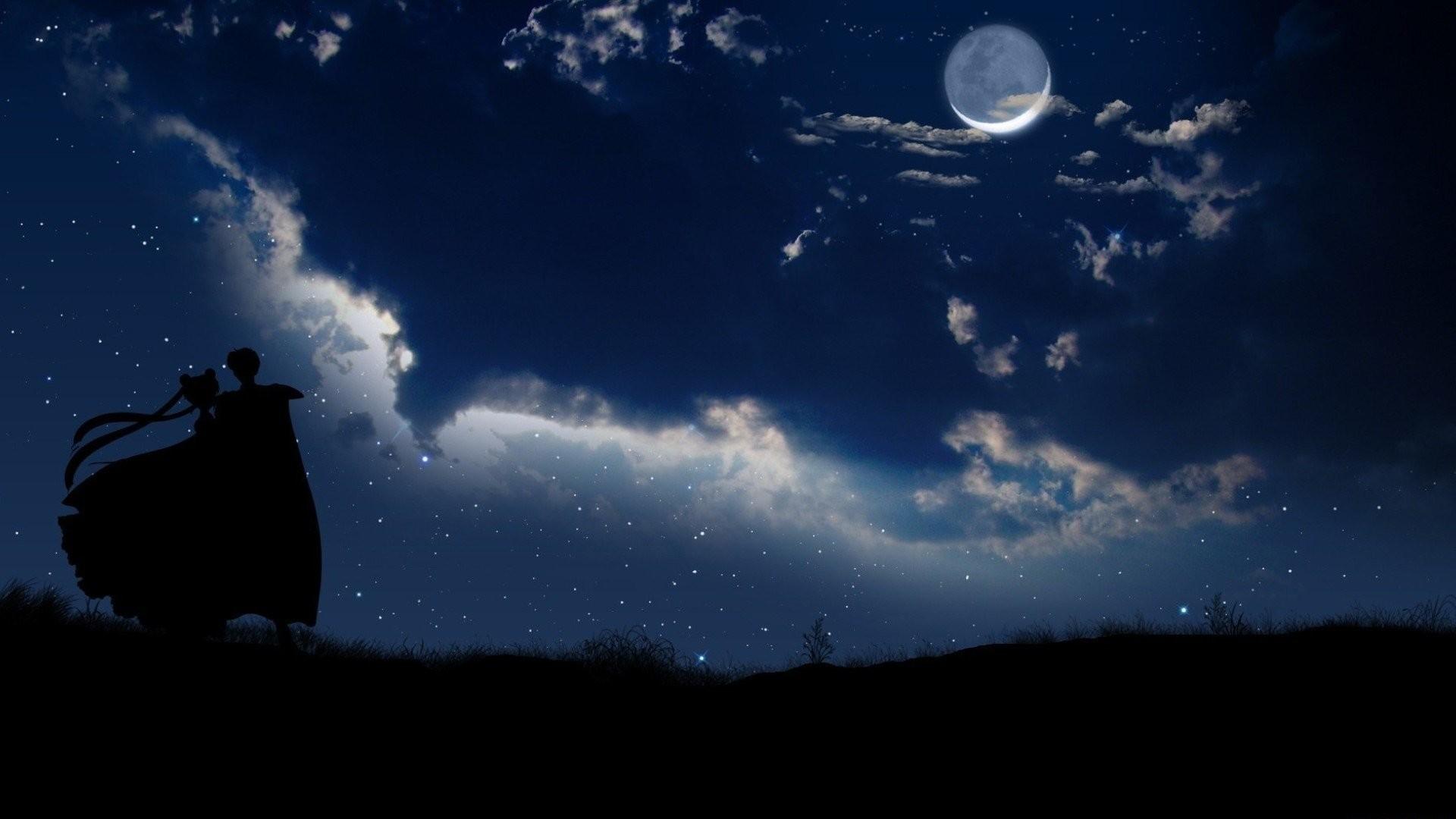 Image of Fantasy Illustration Of An Anime Girl Looking At the Moon During  Night.-GY591487-Picxy
