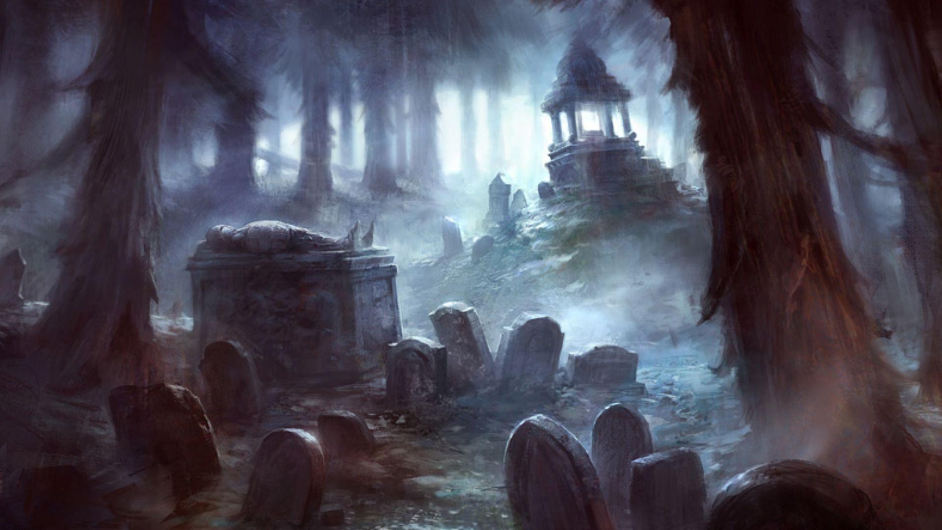 Themes: foggy graveyard, mystic graveyard, mysterious dark