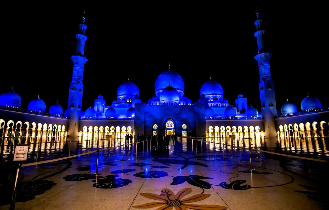 Wallpaper night, UAE, The Sheikh Zayed Grand mosque, Abu