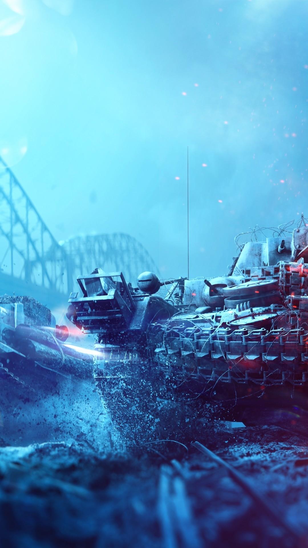 Download 1080x1920 Battlefield V, Tanks, Artwork, Bridge