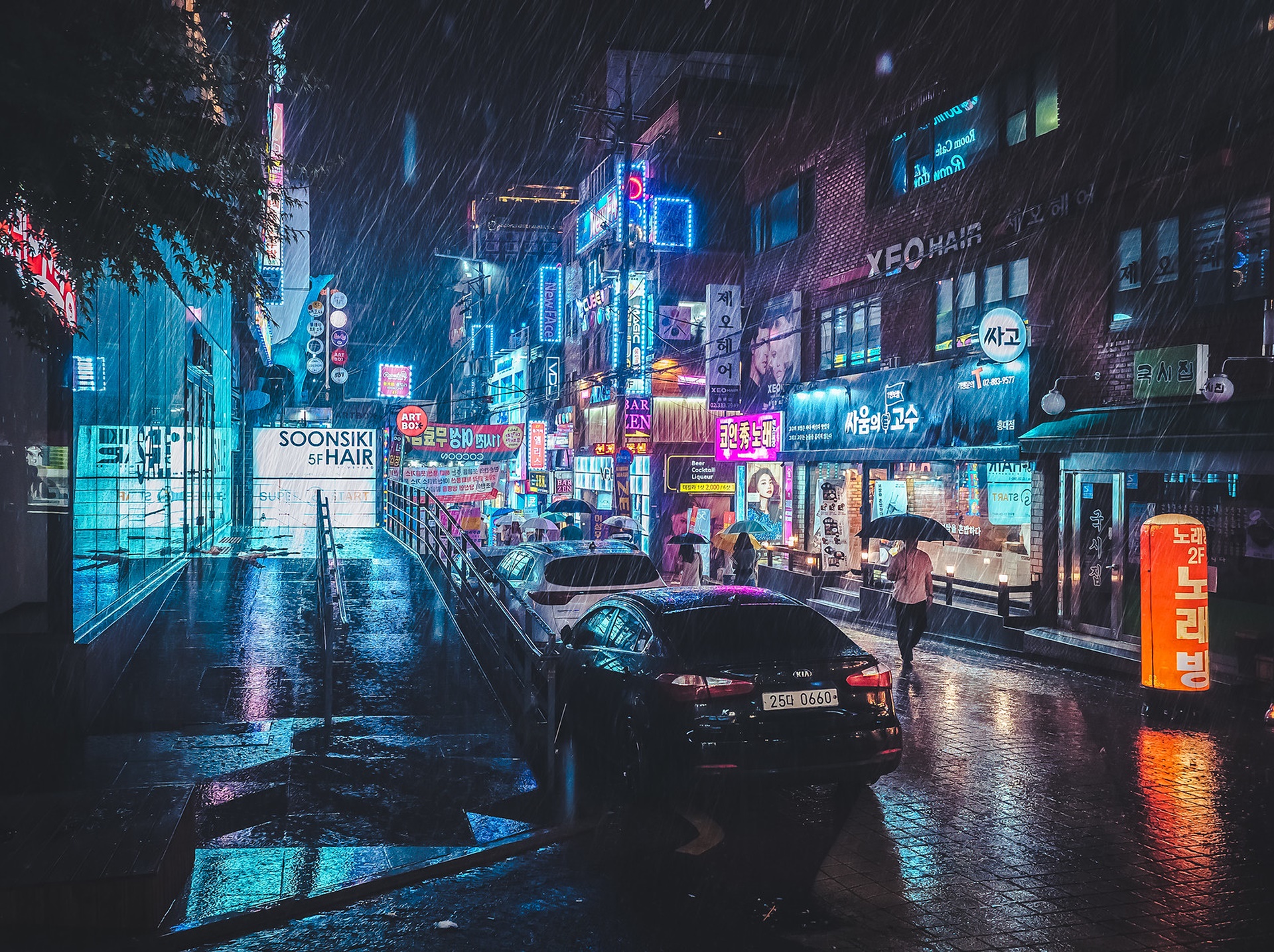 #South Korea, #rain, #neon, #photography, #car