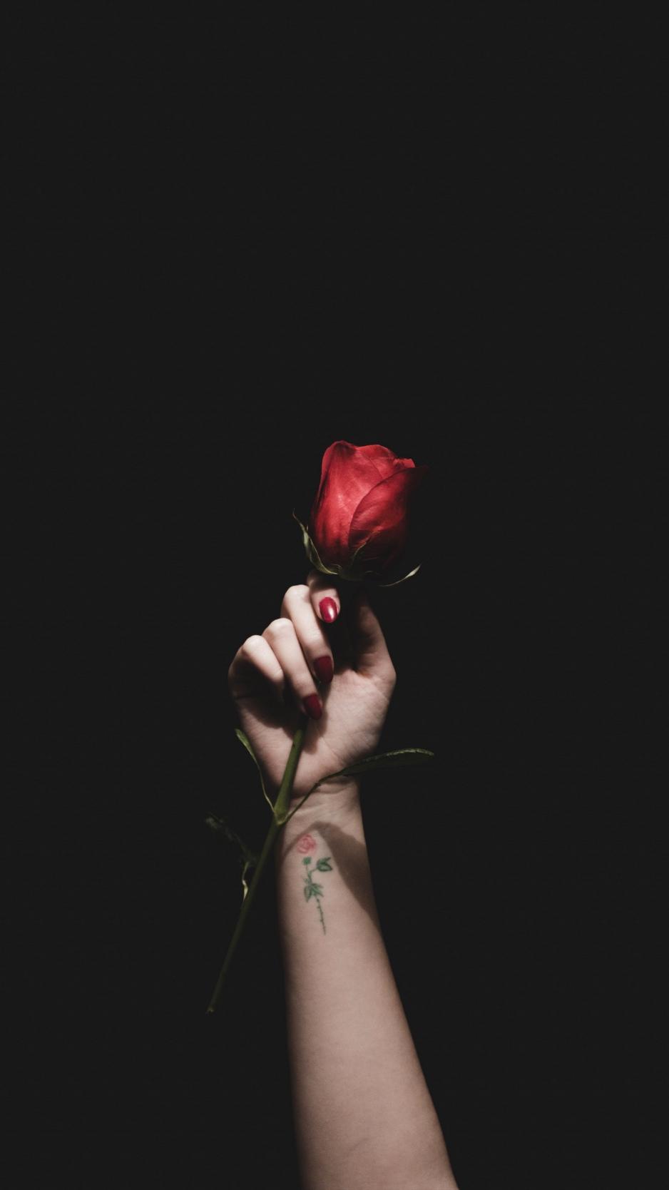 Download wallpaper 938x1668 rose, red, hand, tattoo iphone 8