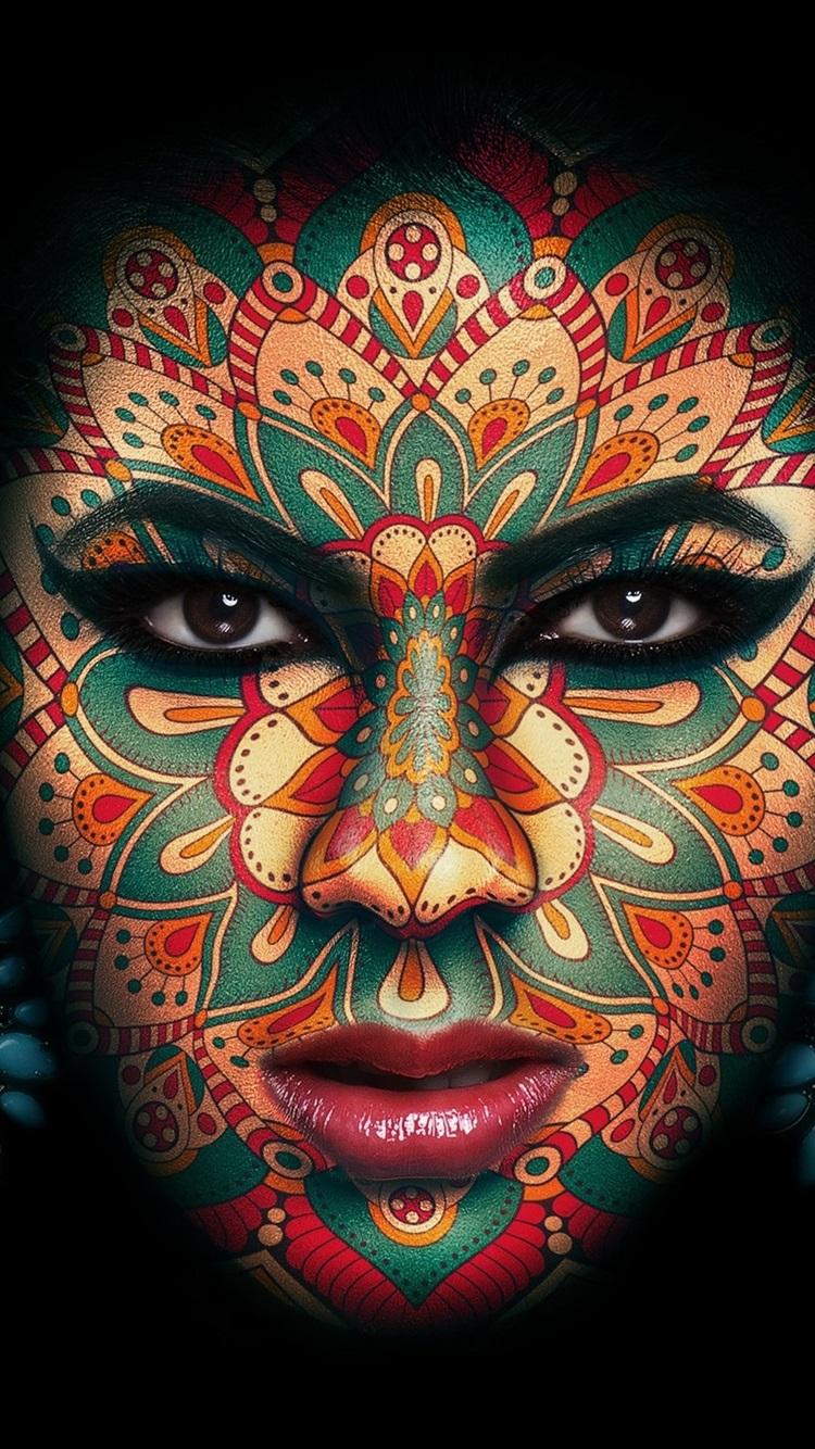 Wallpaper Girl face, makeup, tattoo, black background