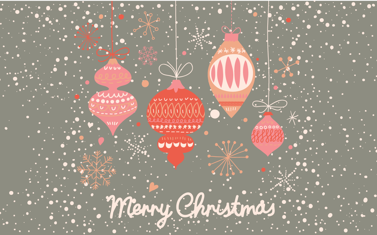 Retro ornaments and snow Christmas desktop background downloads. Christmas desktop wallpaper, Christmas desktop, Cute christmas wallpaper
