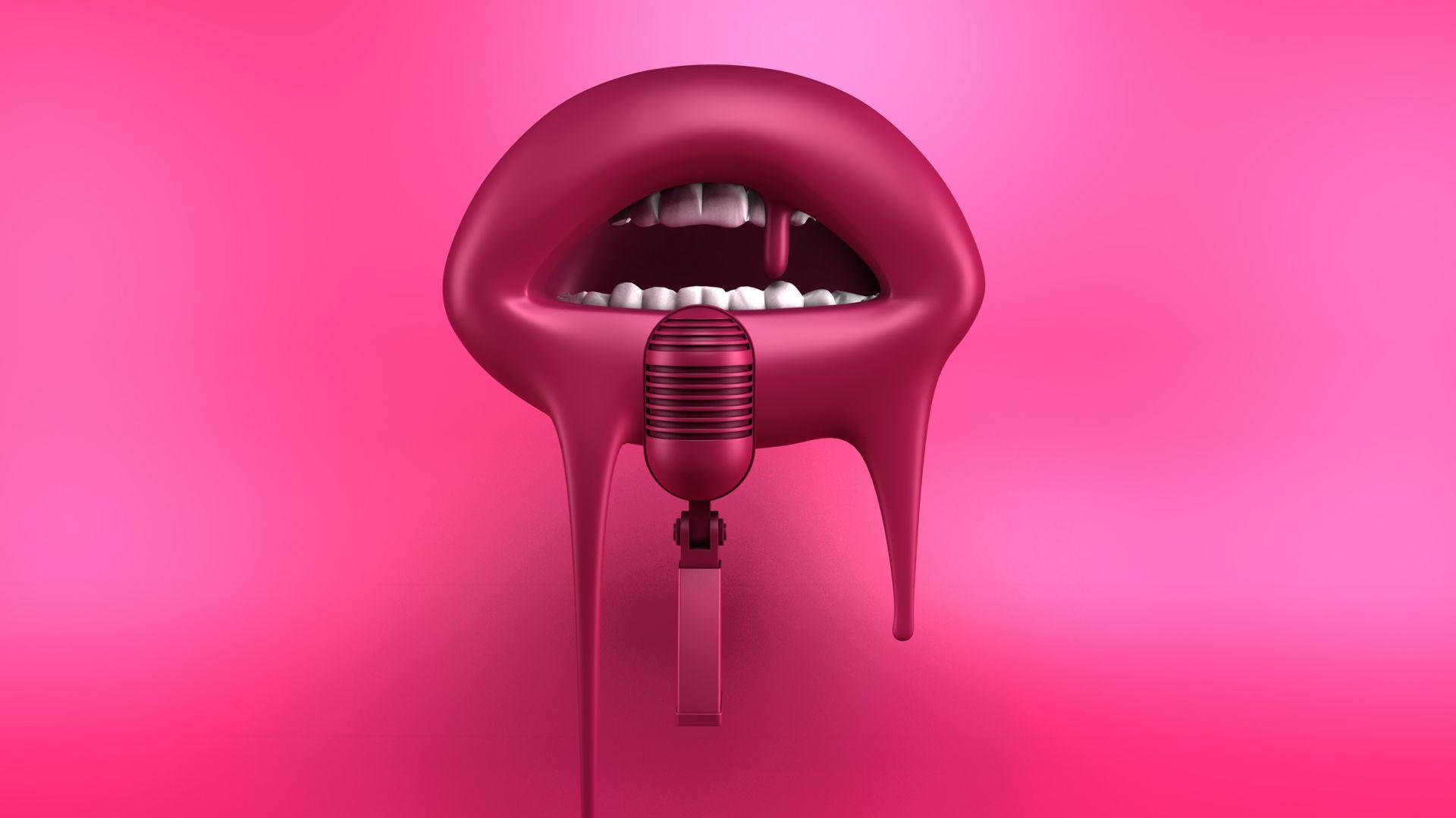 Wallpaper lips, 4k, HD wallpaper, red, microphone, abstract