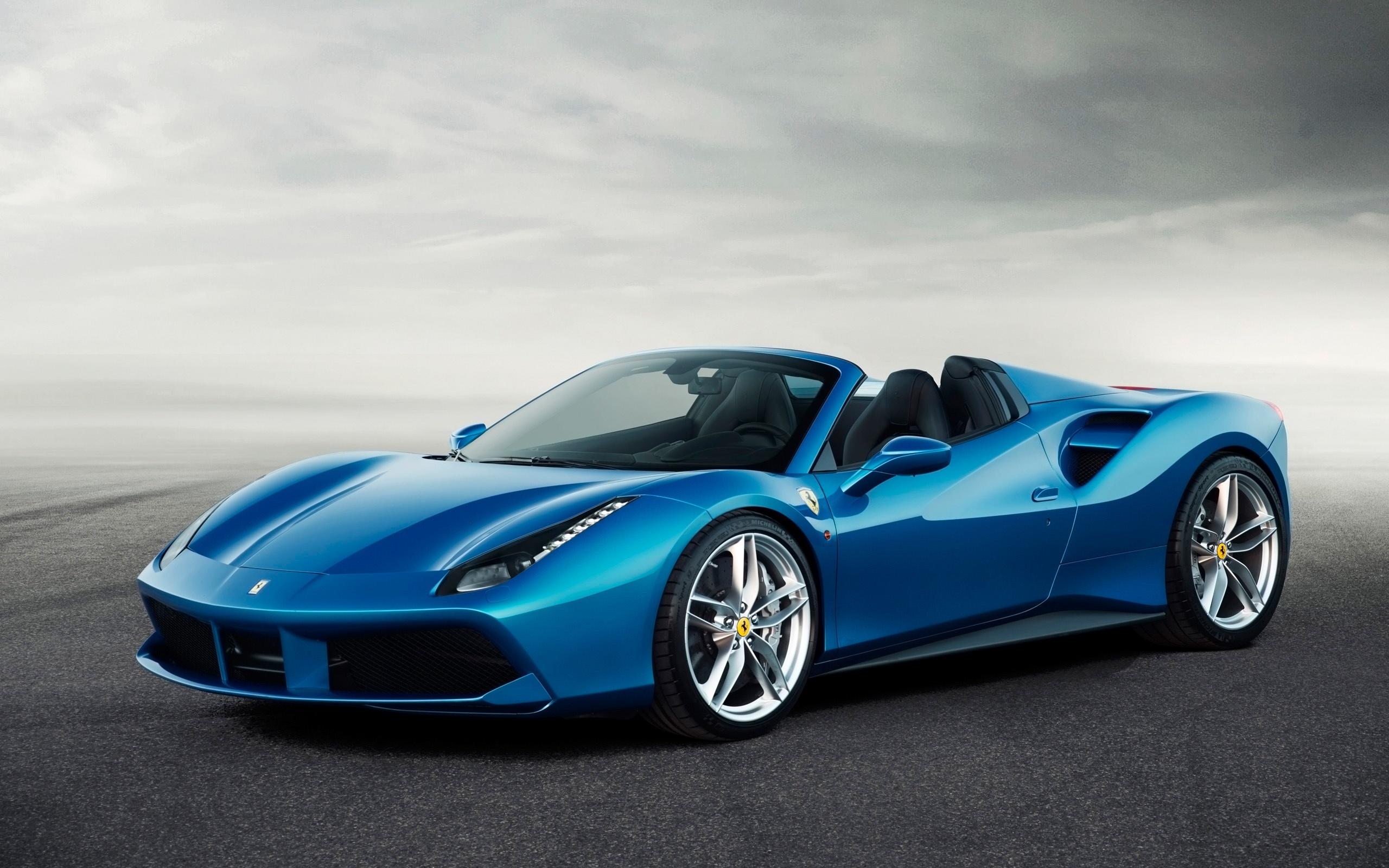 Download Wallpaper convertible ferrari 488 spider blue