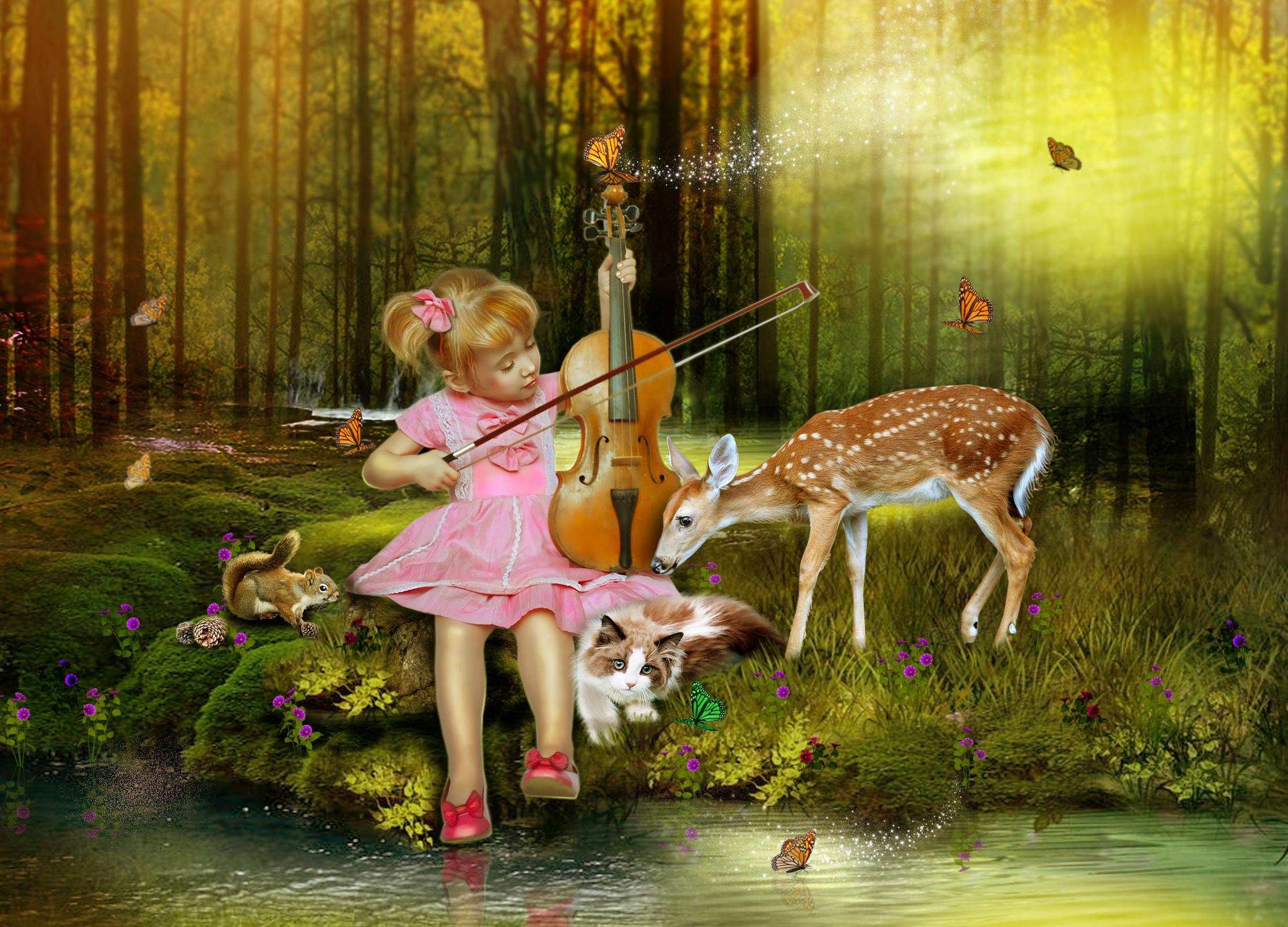 Little Girl in Fantasy Forest HD Wallpaper. Background Image