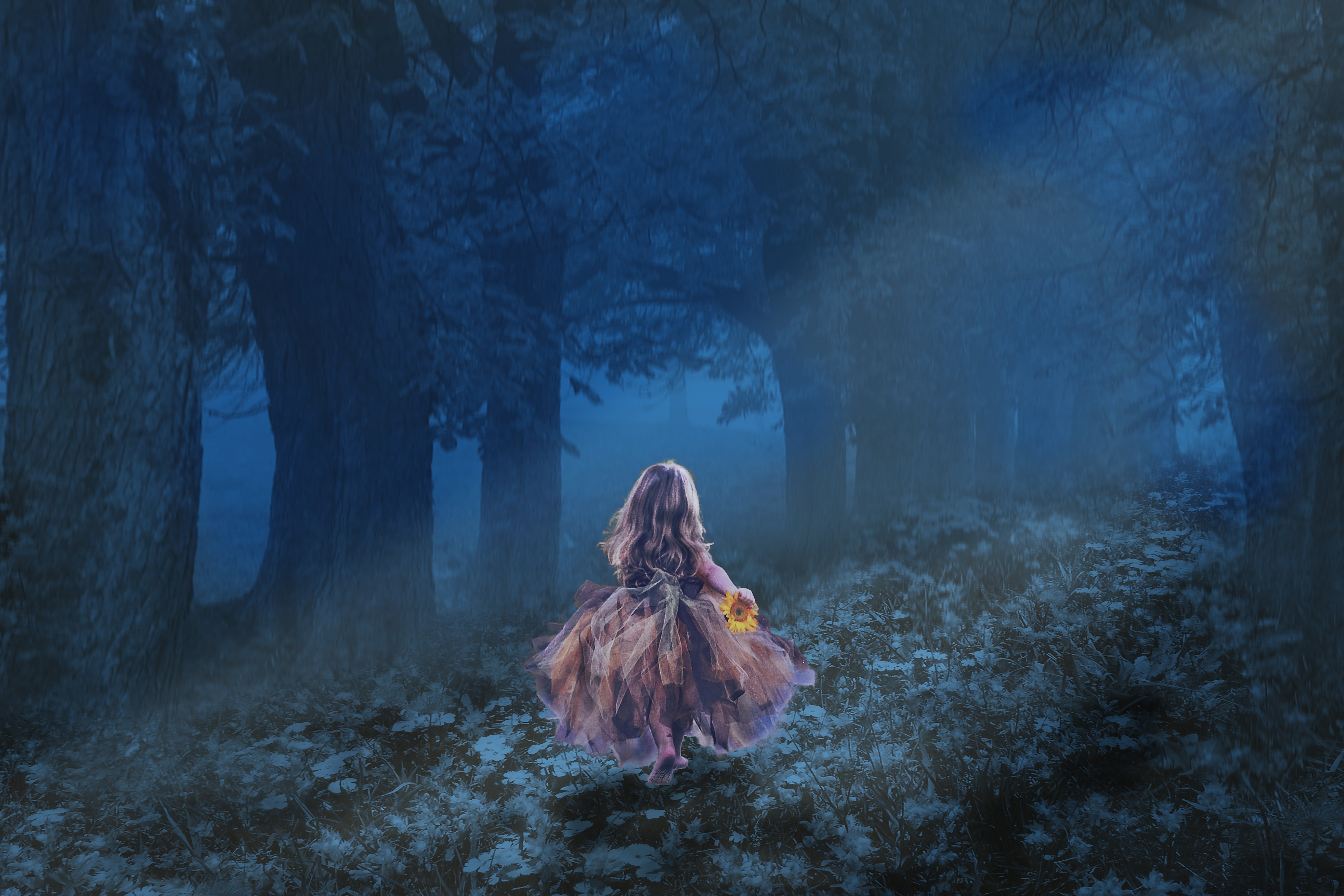 Girl in forest standing on grass illustration HD wallpaper