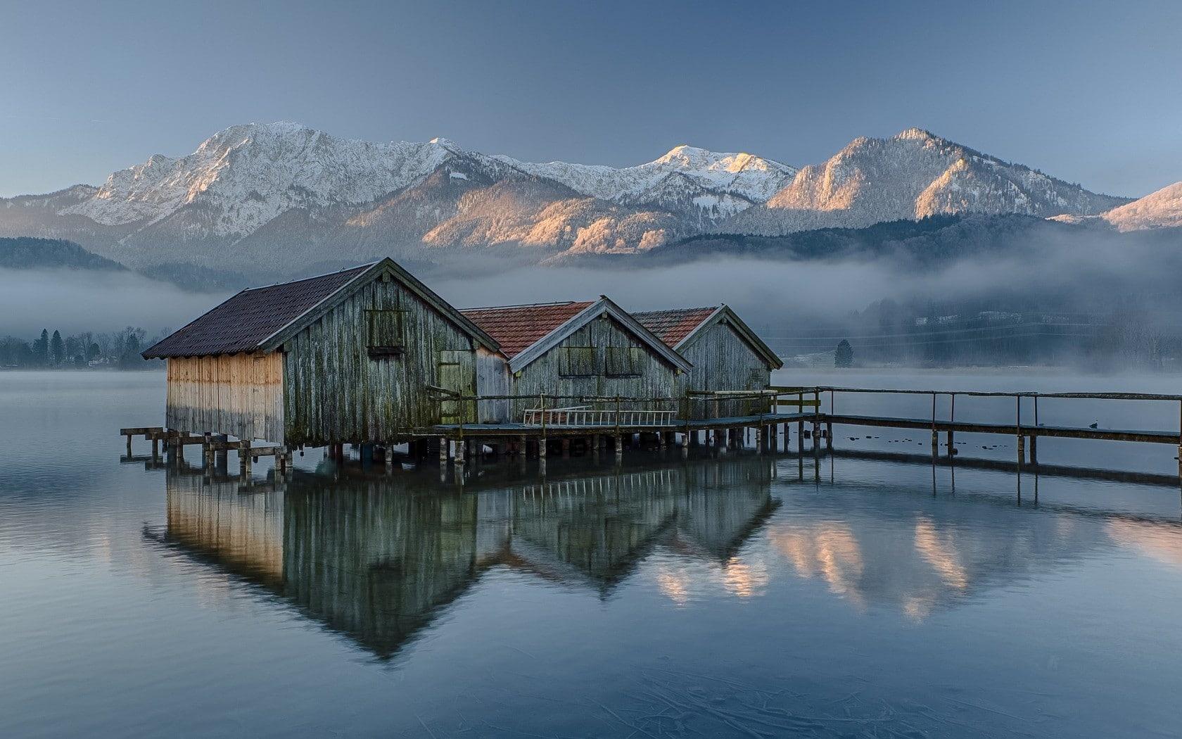 HD wallpaper: boat, lake, mist, nature, water, sunlight