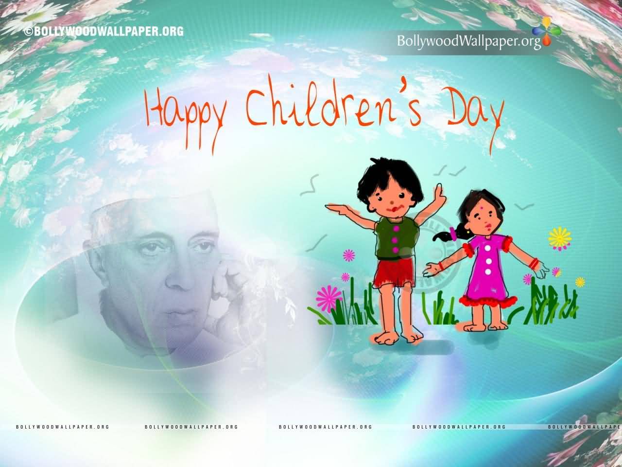 Happy Children's Day Indian Kids And Jawaharlal Nehru