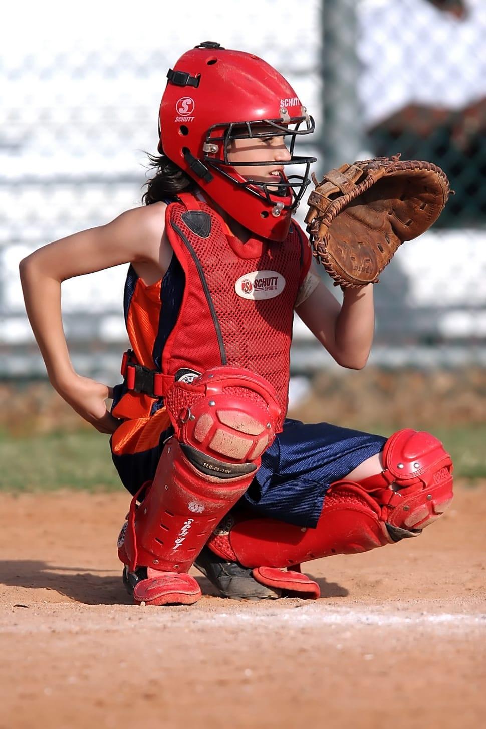 red baseball catcher helmet and vest free image