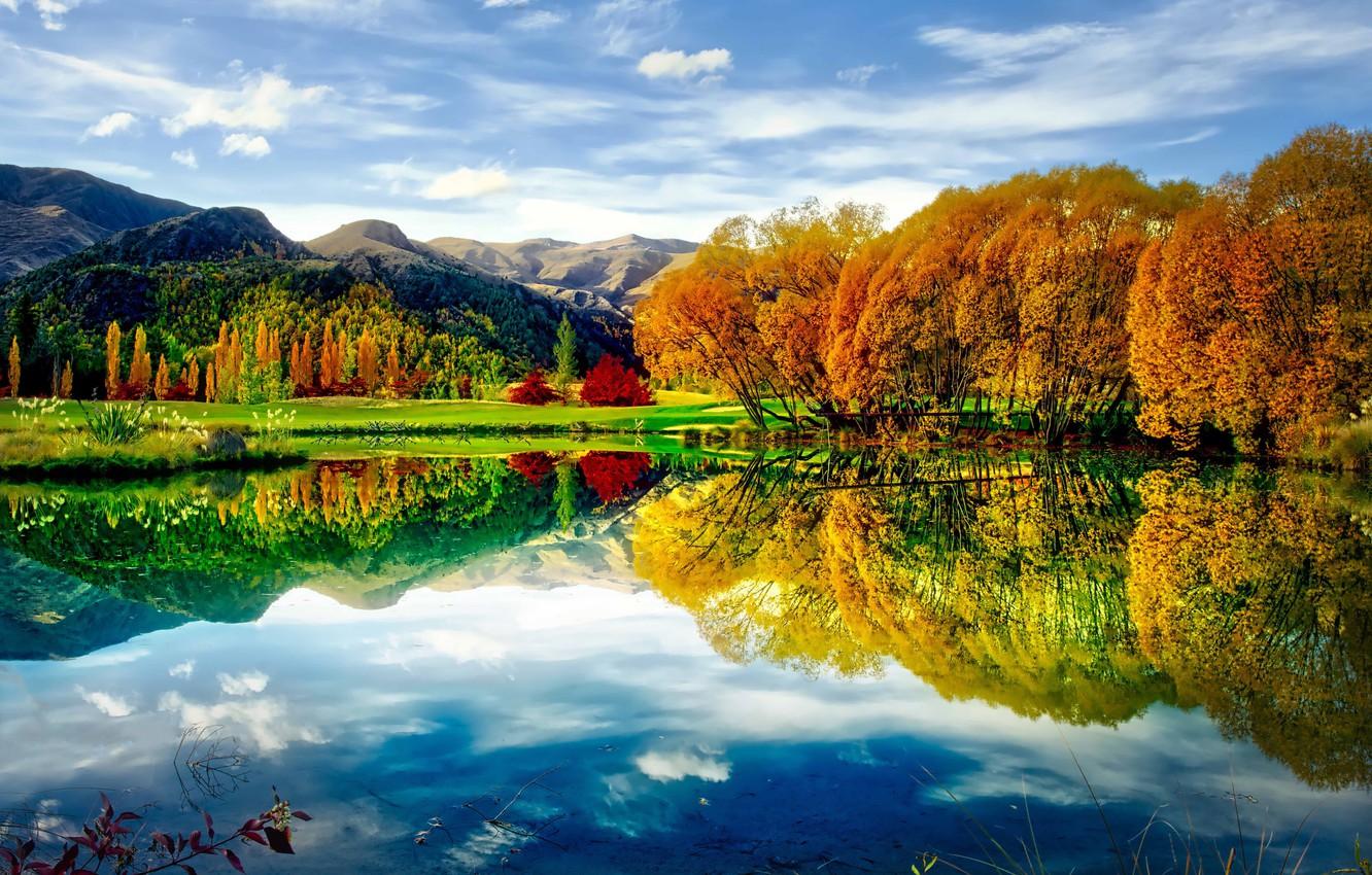 Wallpaper colors, autumn, lake, reflection image