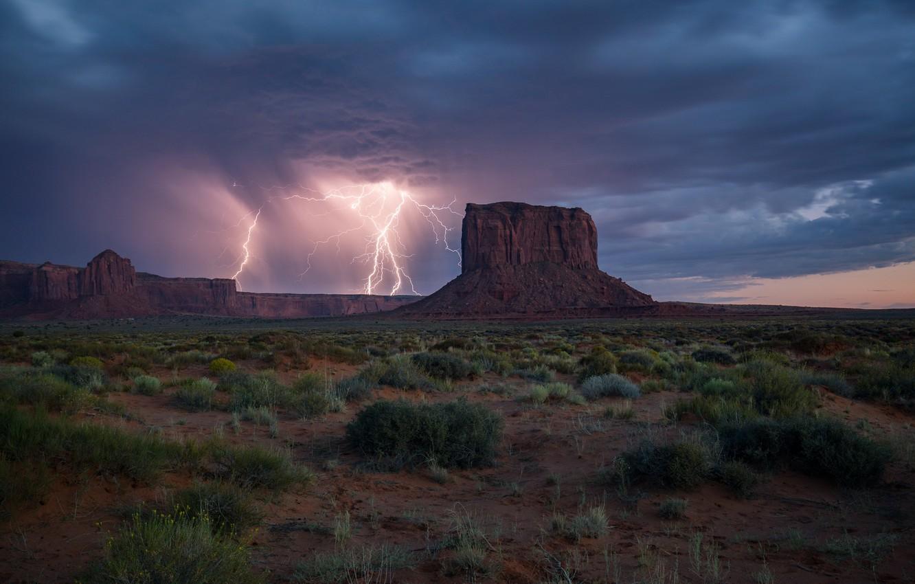 Wallpaper lightning, Arizona, Monument Valley, Stormy Skies