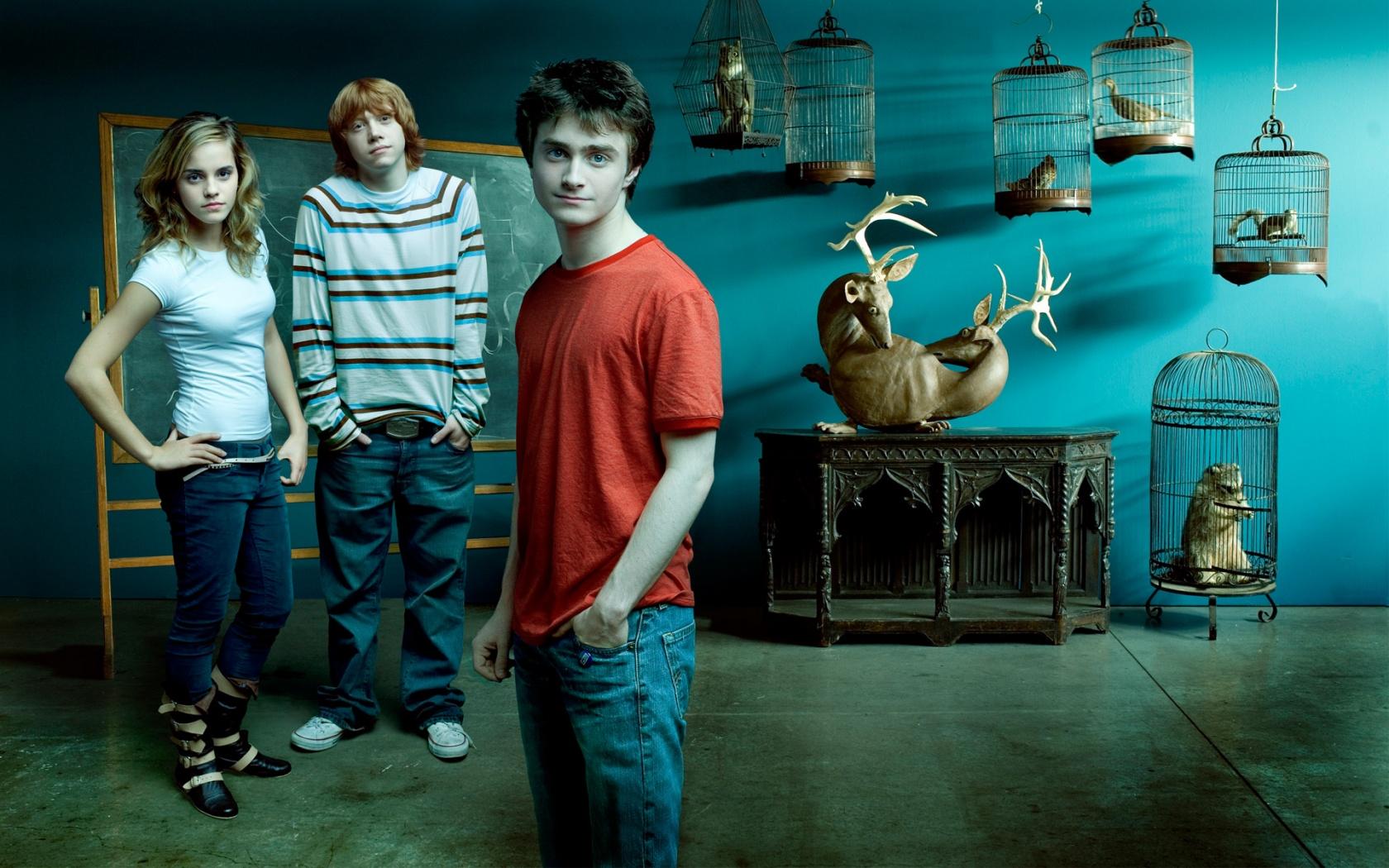 Emma Watson with Harry Potter Movie Crew HD Wide Wallpaper