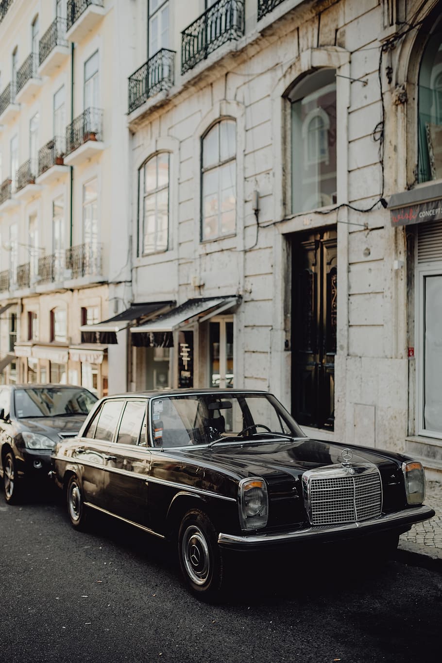 HD wallpaper: An old Mercedes Benz parked in the street, Lisbon