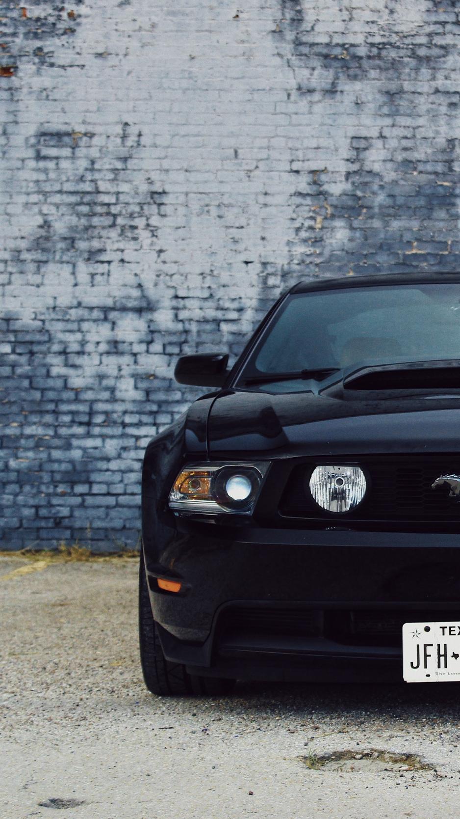 Download wallpapers 938x1668 ford mustang, car, black, front