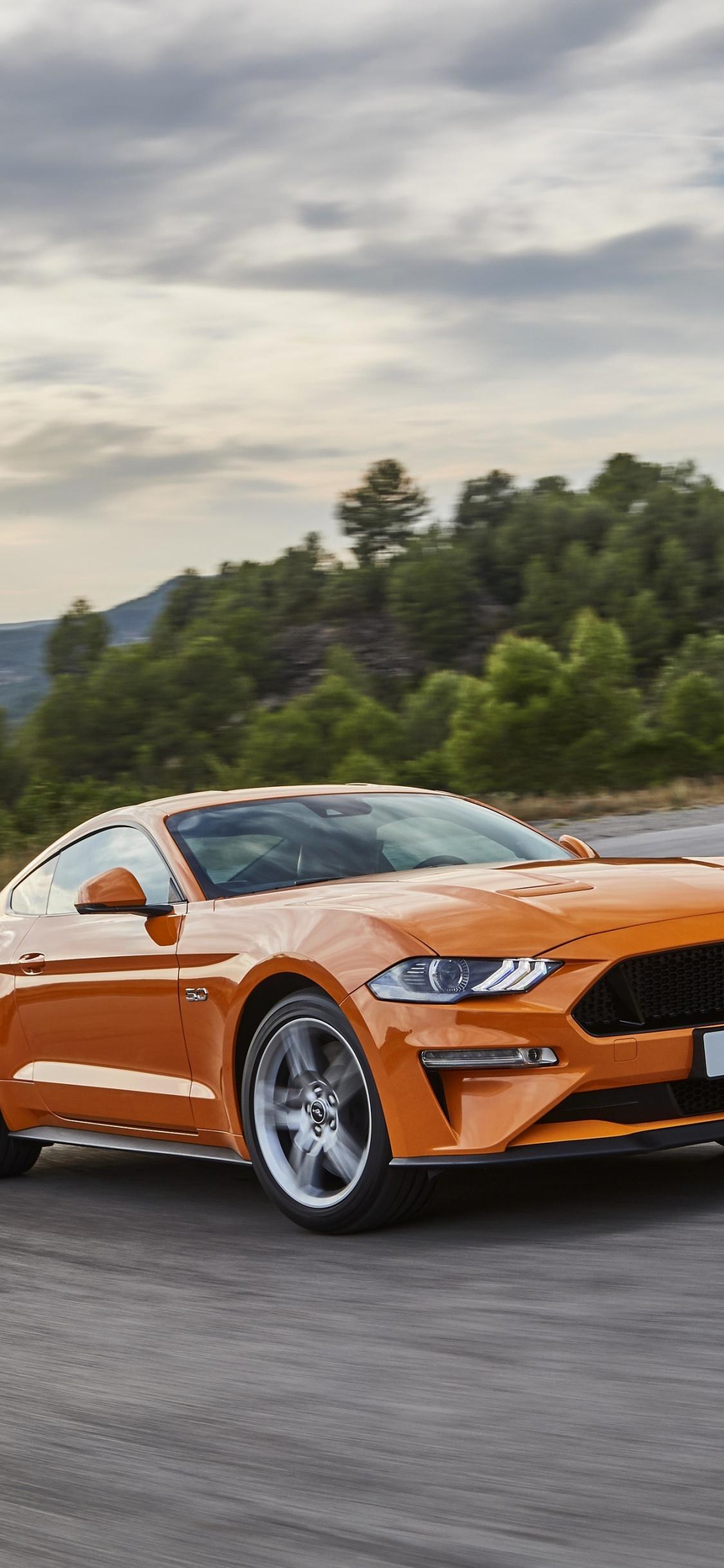 Download 1125x2436 wallpapers ford mustang gt, orange, muscle