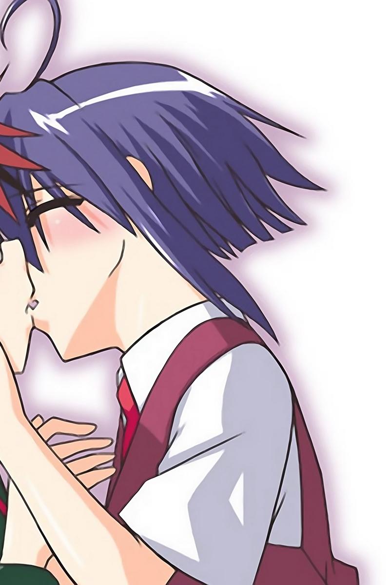 Download wallpaper 800x1200 anime, boy, girl, kiss, tender