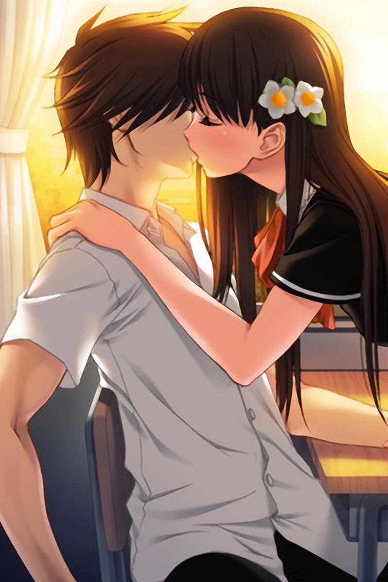 Download wallpaper 800x1200 boy, girl, kiss, tenderness