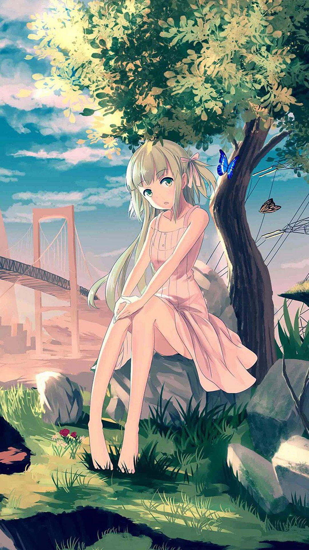 Cute Anime Girl Sunset Illustration Art iPhone Se Wallpaper