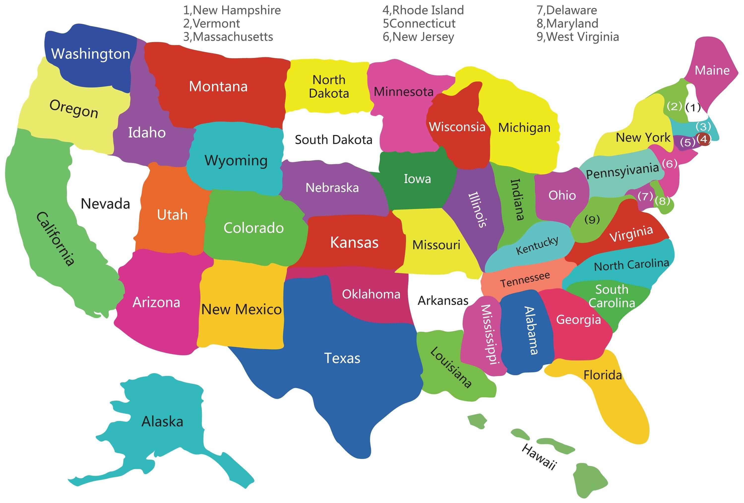 Map With State Names Usa