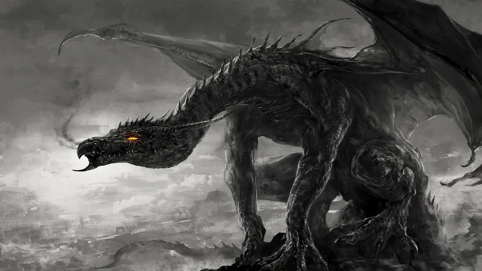 artwork, Dragon, Fire, Black, Dark Wallpaper HD / Desktop and Mobile Background