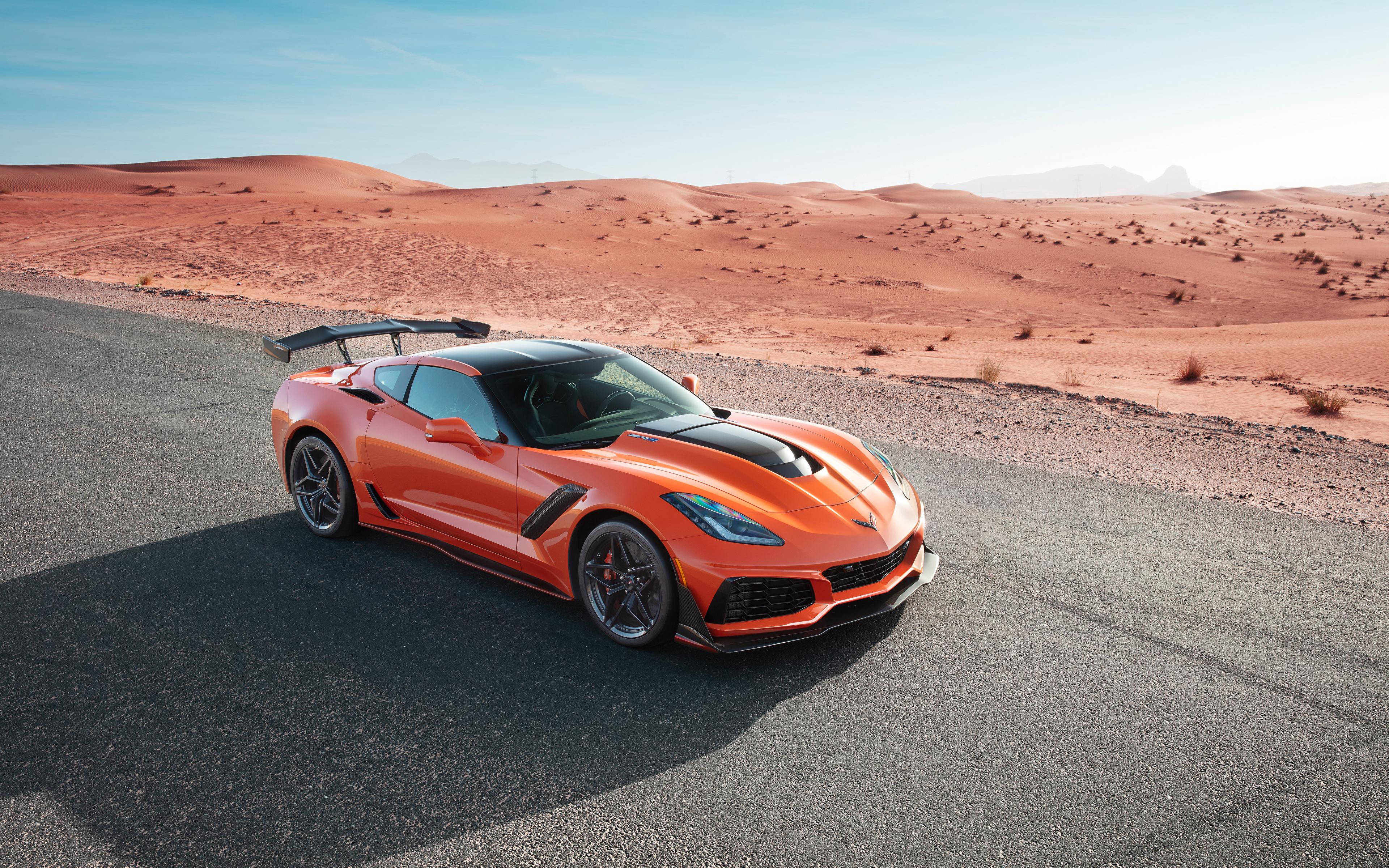 Desktop Wallpaper Chevrolet 2019 Corvette ZR1 Orange Cars