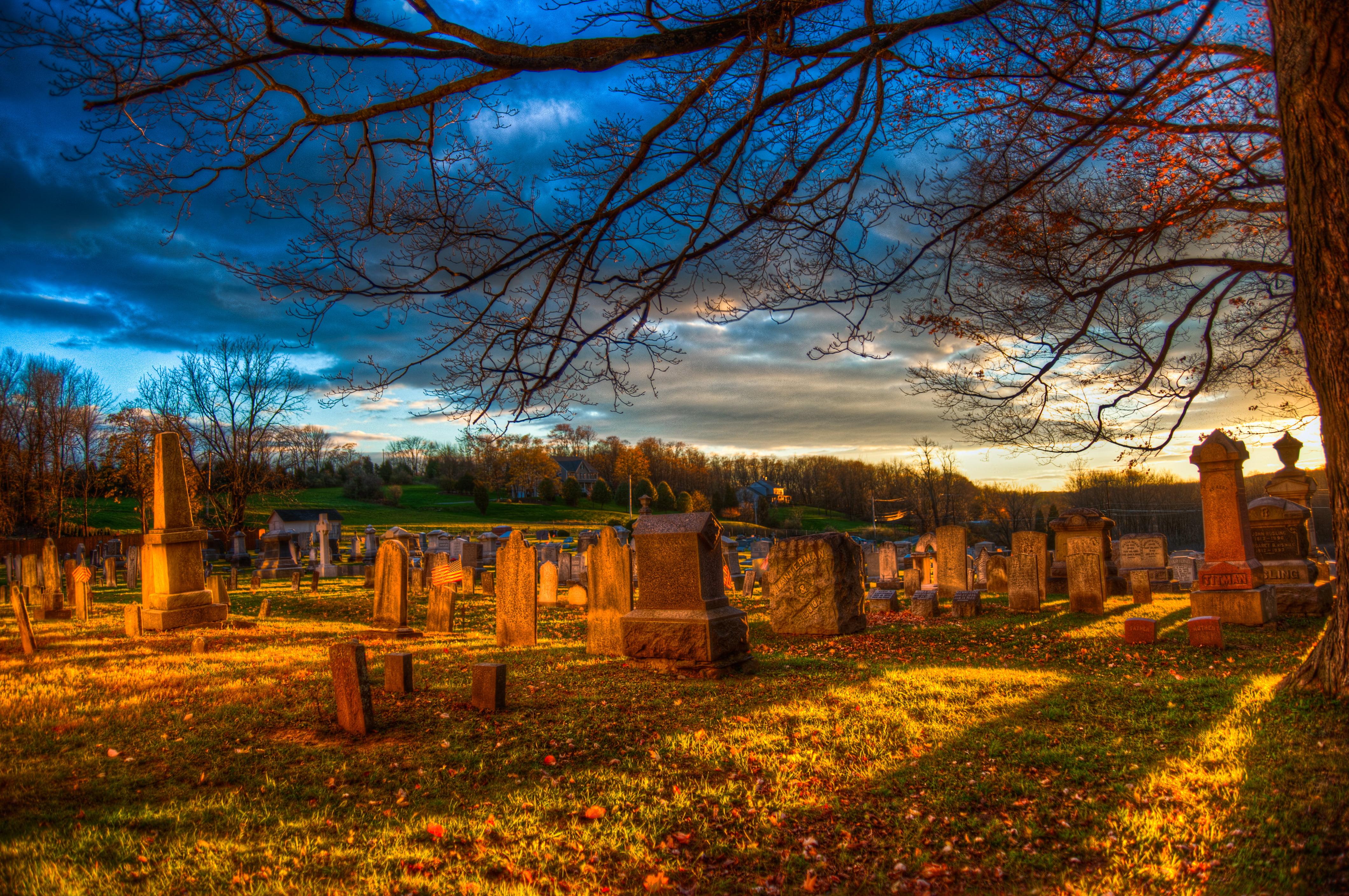 Timelapse photography of cemetery during sunset HD wallpaper