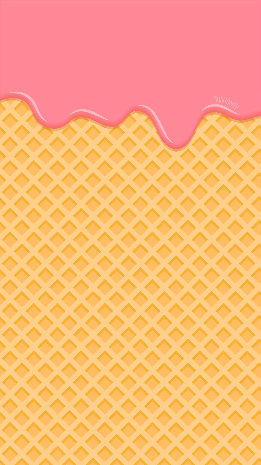 Phone Wallpaper HD Pink Melted Ice Cream on Waffle