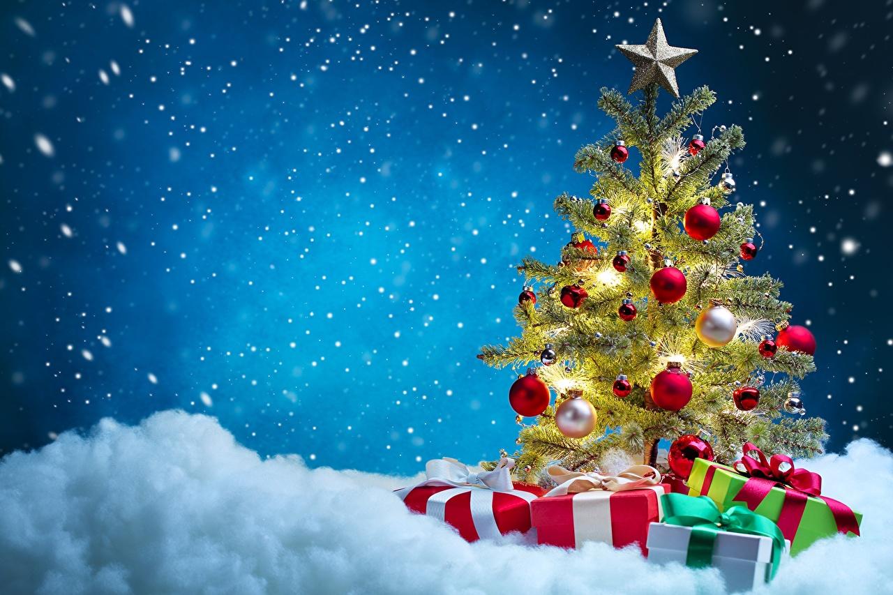 Image New year Christmas tree Snow Gifts Holidays