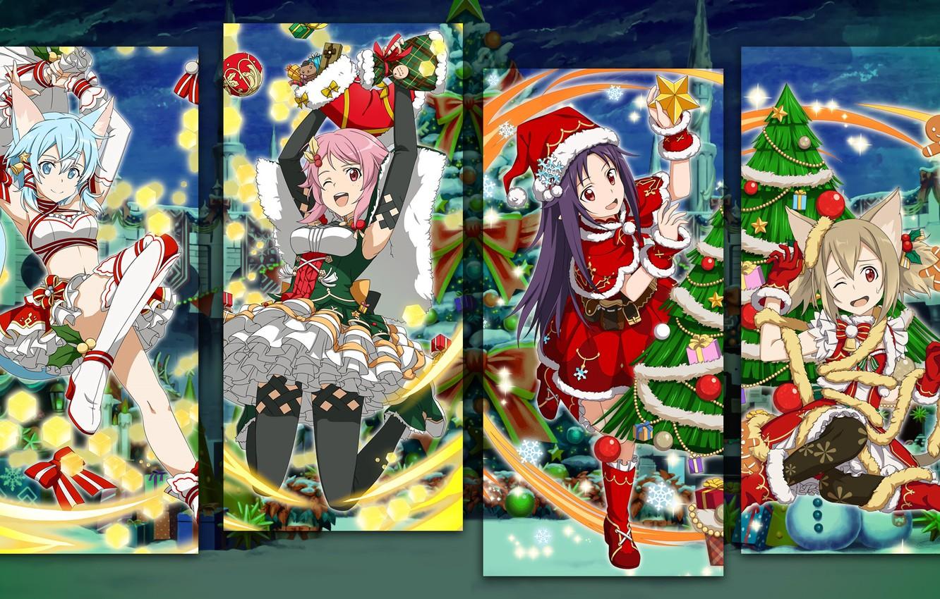 Wallpaper collage, new year, Christmas, anime, art, Sword art online image for desktop, section сёнэн