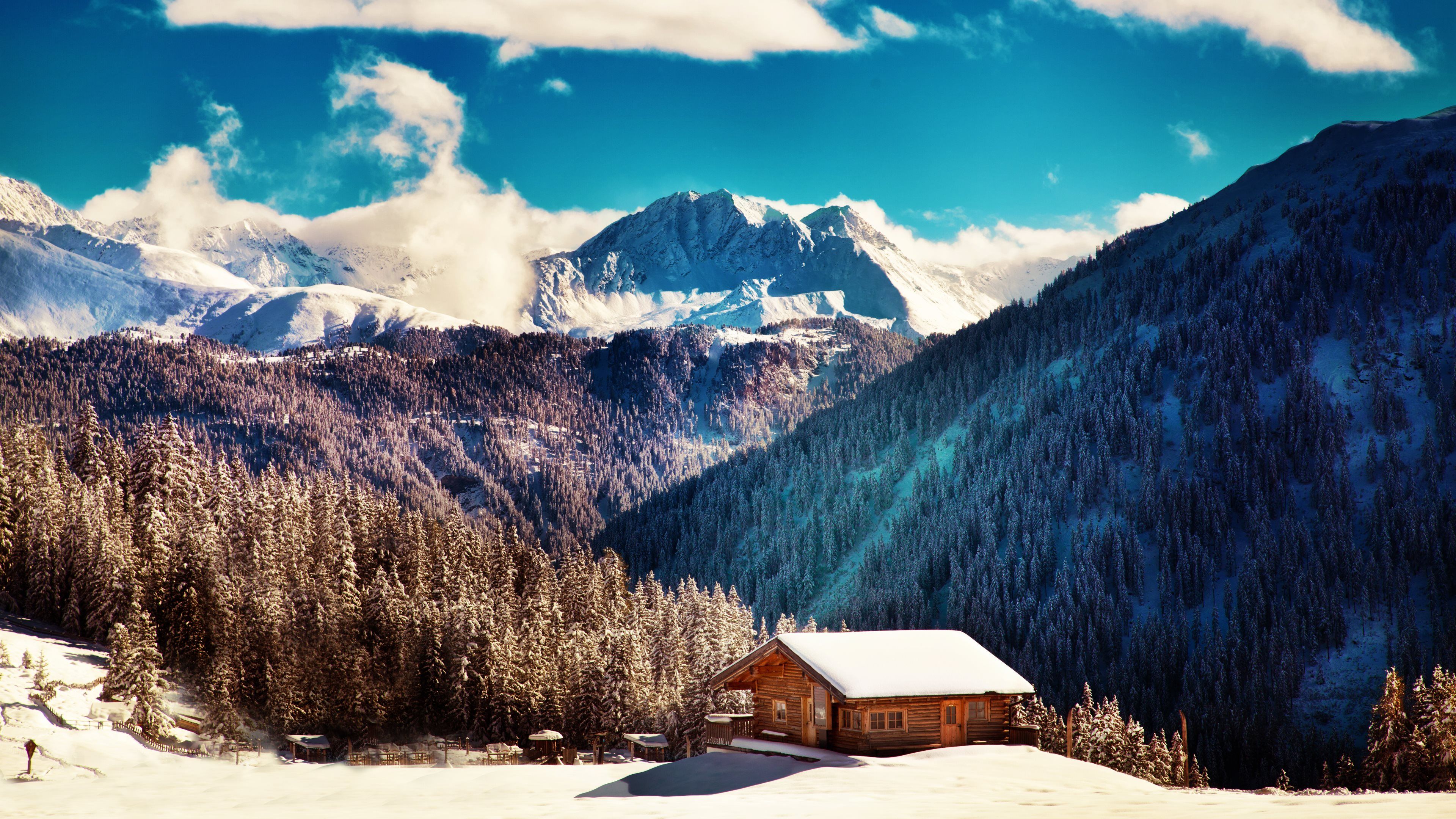 Mountain Retreat. Wallpaper. Winter landscape, Landscape