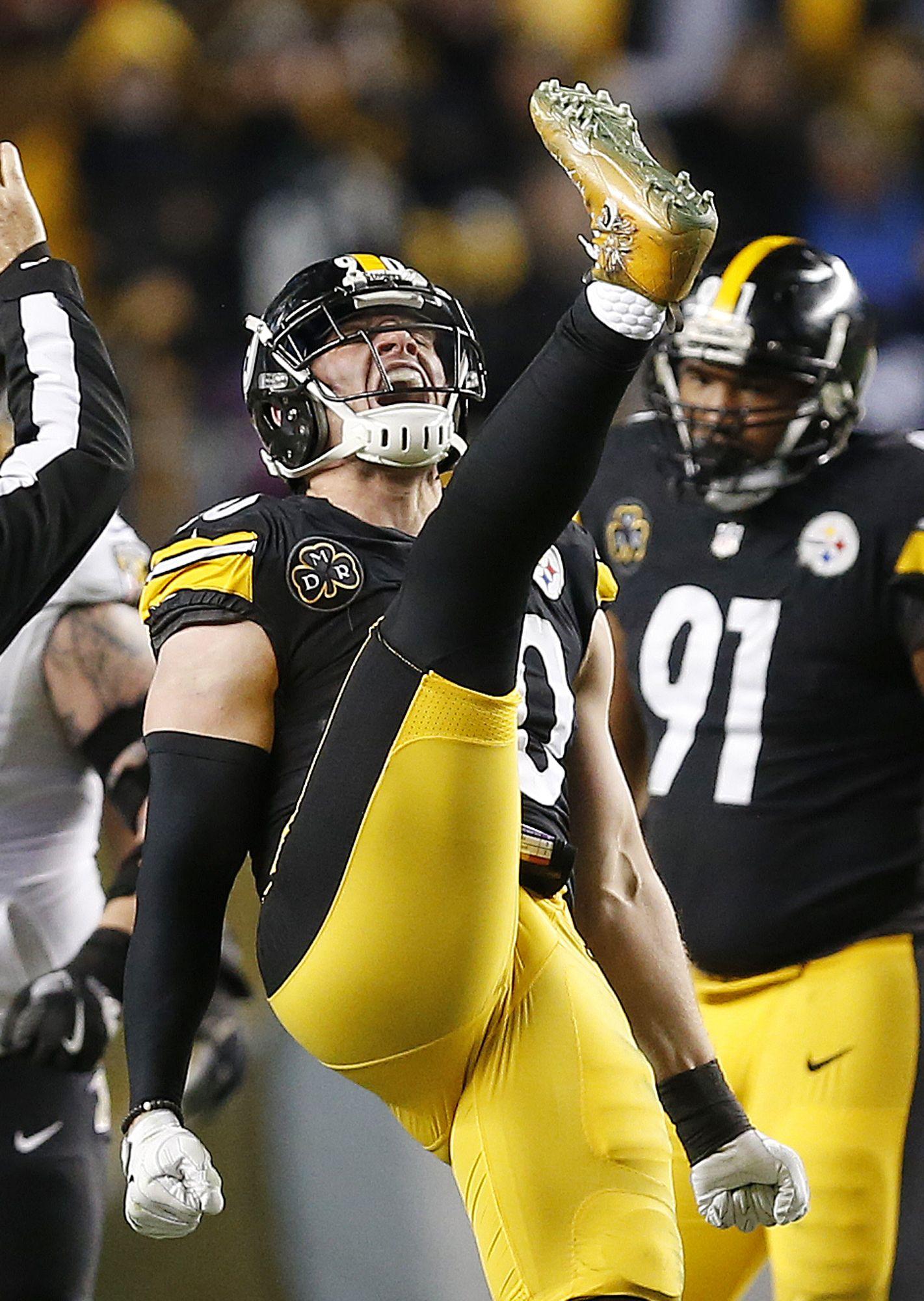 You think T.J. Watt of the #Pittsburgh Steelers was stoked to know the team secured a playoff. Pittsburgh steelers football, Pittsburgh steelers players, Football