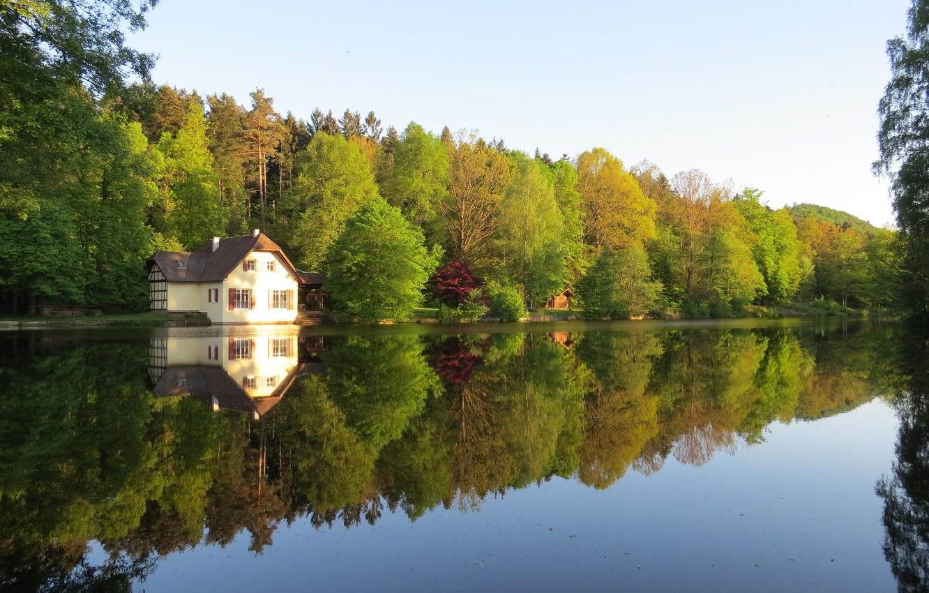 Wallpaper autumn, reflection, trees, lake, house, colors