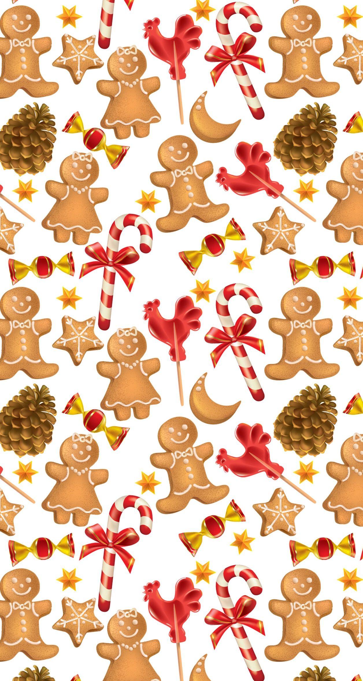 Gingerbread men christmas candy cane. Christmas wallpaper