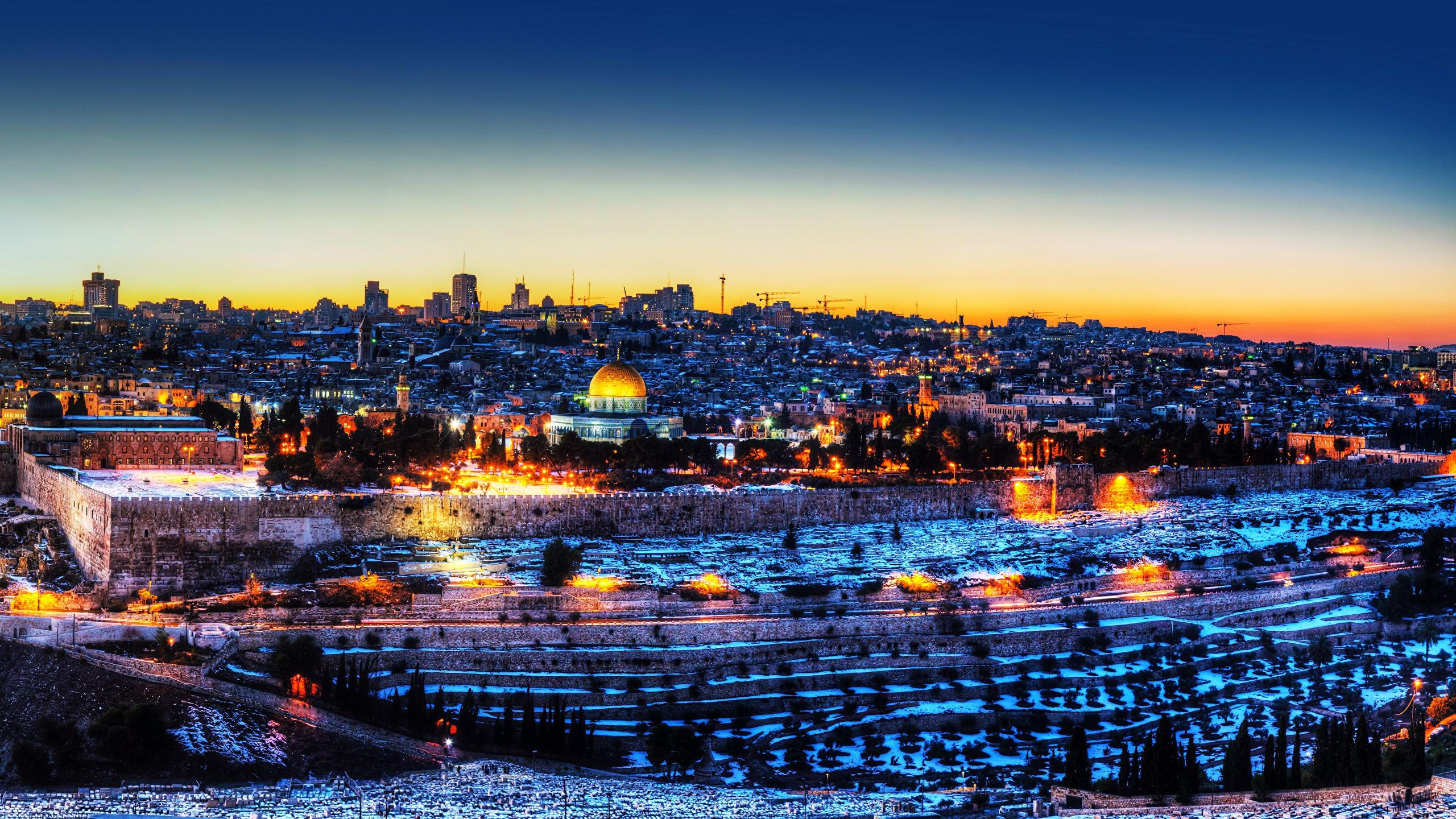 Photos Israel Jerusalem Winter Night temple Street lights