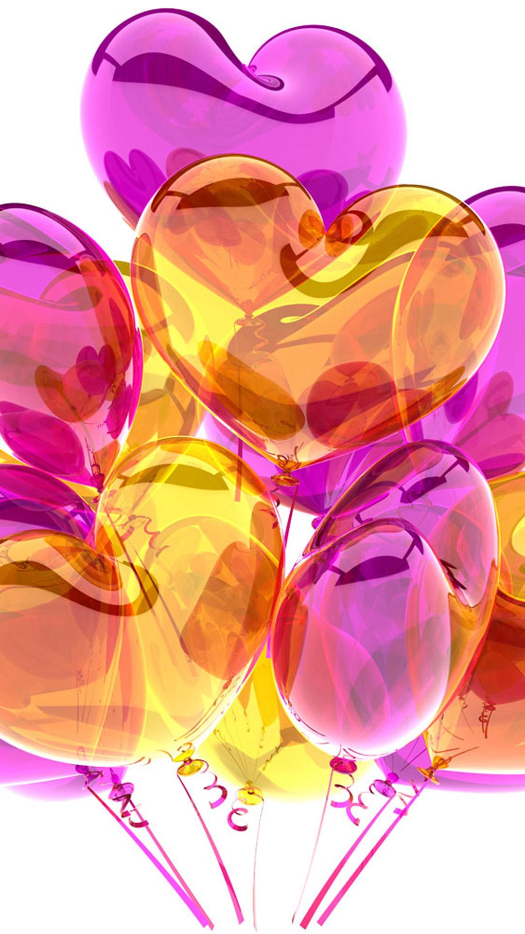 HD Purple Yellow Heart Balloons Android Wallpaper free download