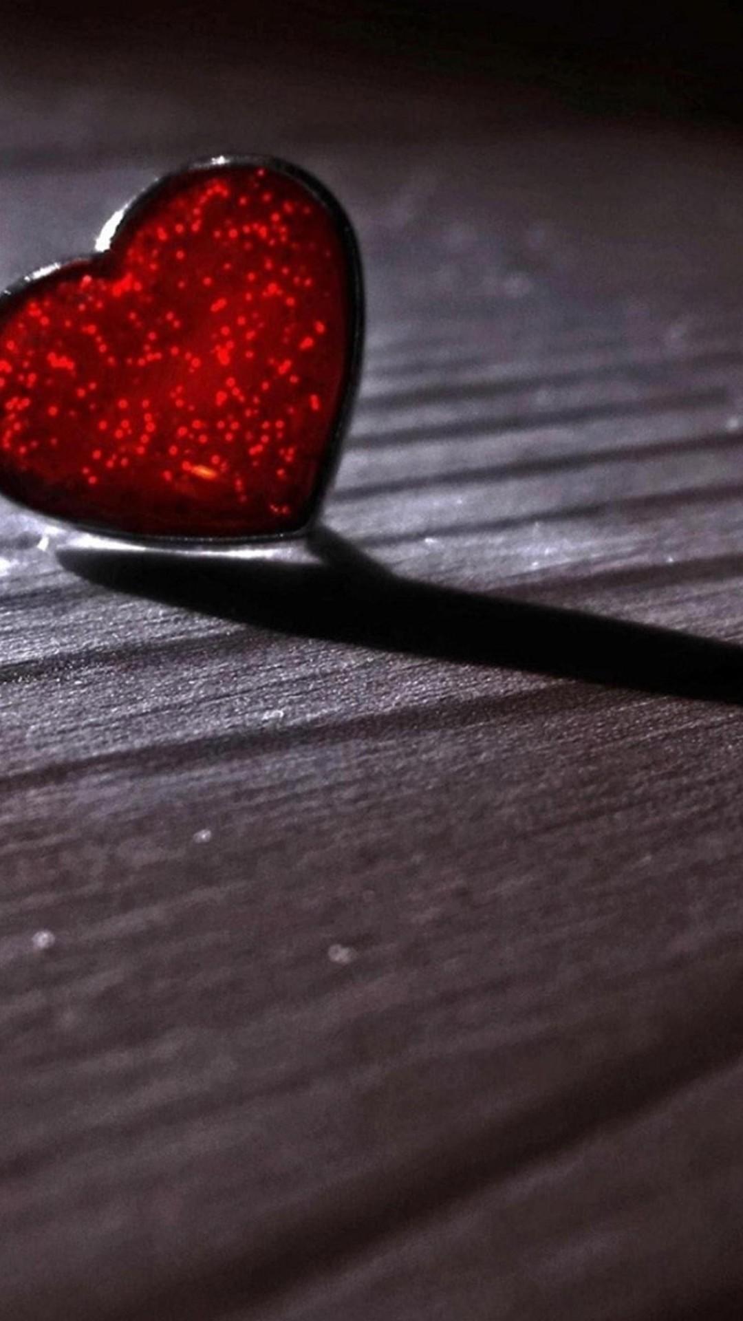 Glass Red Heart Wood Floor Valentines Day Android Wallpaper