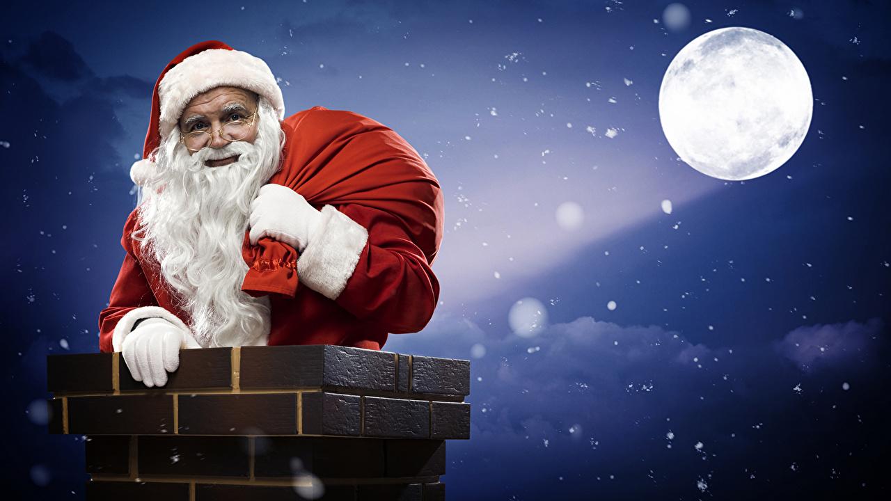 Wallpaper Christmas Beard Winter hat Santa Claus Moon night time
