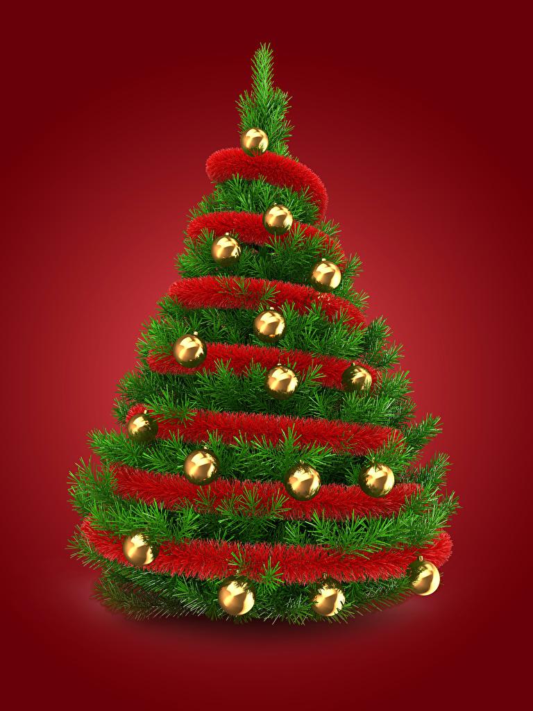 Photos New year Christmas tree Balls Red background